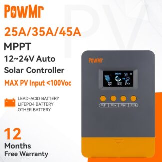 PowMr 25A/35A/45A MPPT Solar Charger Controller 12V 24V With Blacklight LCD Regulator Max PV Input 100VDC Support Lifepo4 Battery Efficient charging