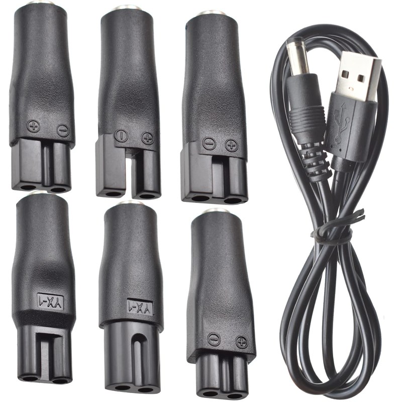 7 PCS Power Cord 5V Replacement Charger USB Adapter Suitable for Electric Hair Clippers, Beard Trimmers, Shavers, Beauty Instrum