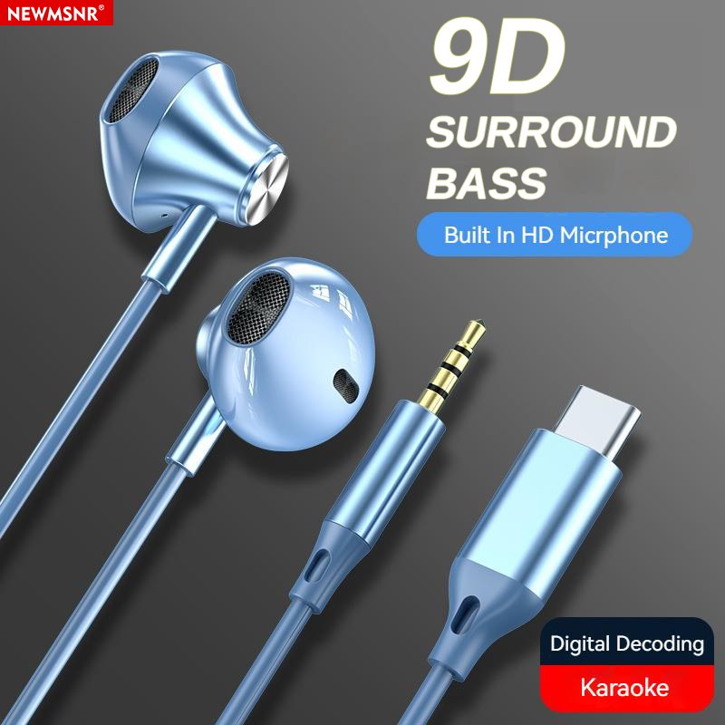 9D Stereo Type C&3.5mm Gaming Headsets Wired Earphones In-ear Headphones HiFi Bass Earphones for Earbud In Mic Handsfree
