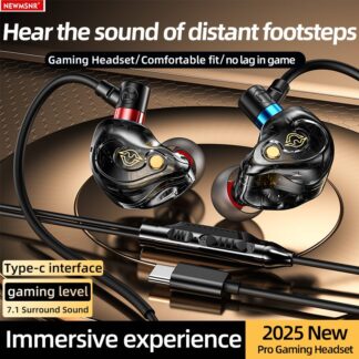 Gaming Earbuds 9D Surround Sound Type C&3.5mm Wired Earphones In Ear Headphones Noise Reduction Headsets for  In HD Mic