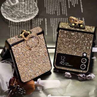 Artificial Diamond-Plated Ring Buckle Phone Case for   Z Flip 8 7 6 5 4 3 Series Featuring a Luxury Design Shiny