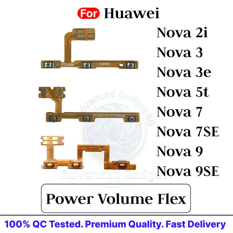 Huawei Nova 2i 3 3e 5t 7 7se 9 9se Power on / off Switch Button Side Volume Up Down Buttons Flex Cable Replacement Parts