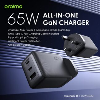 oraimo HyperGaN 65 65W GaN Wall Charger Kit with 100W CC Cable  (OCW-7652E+116CC)