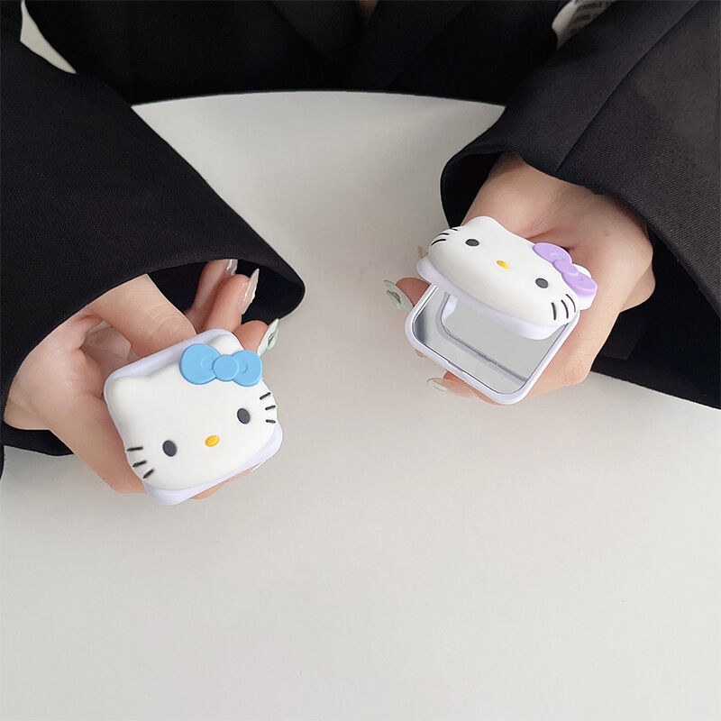 hello kitty Flip Mirror pop socket Mobile Phone Airbag Bracket Back Sticker Retractable Drama Desktop Bracket Portable