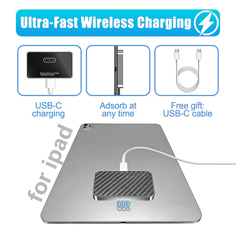 iPad Wireless Magnetic Charger 18W Fast Charging Smart Connector Compatible with iPad Pro 13"/12"/11" Aluminum Alloy
