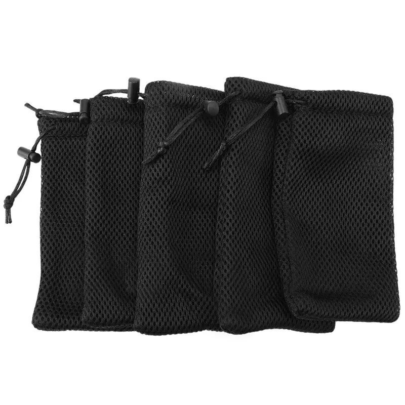 5pcs Black Color Nylon Mesh Drawstring Bag, 5" X 6" Inches Small Storage Pouch String Bags Perfectly for Gadgets, Sunglasses, Smartwatches, Smart Phones, Earphone,MP3 Players Porta