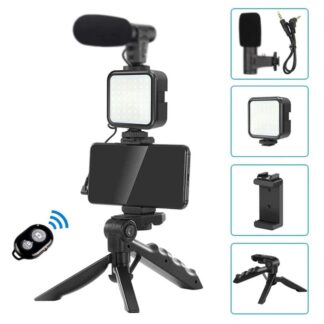 AY-49 Smartphone Vlogging Kit Wireless Control, Tripod, Fill Light & Microphone