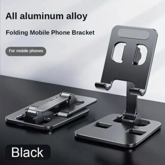 Universal All Aluminum Alloy Mobile Stand Foldable & Rotatable Metal Phone Holder Tablet Stand For Tablet, Smartphone & iPad - Black