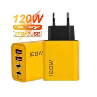 4 in 1 Mobile Adapter Charger 4 Ports (2 USB + 2 PD) Plug Quick Charge 3.0 Wall Charger Adapter For iPhone 15 Samsung Xiaomi Android PD USB EU and Cable